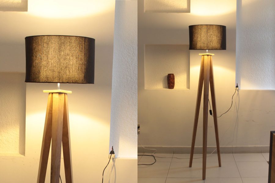 Đèn đặt sàn ba chân chao vải hình trụ mẫu 1