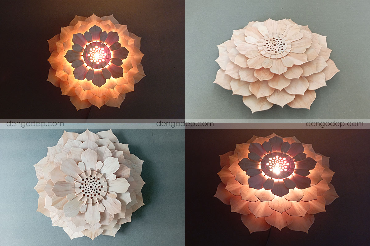 Đèn thả trần hoa sen đá làm bằng gỗ chất lượng cao với hiệu ứng chiếu sáng nghệ thuật độc đáo - Hình 5
