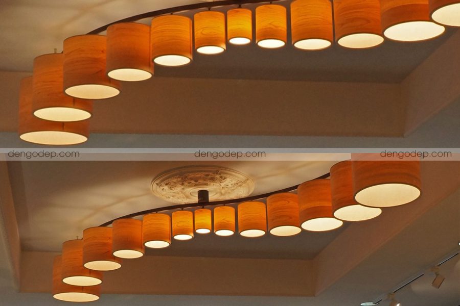 Đèn ốp trần hình chữ s làm bằng gỗ veneer