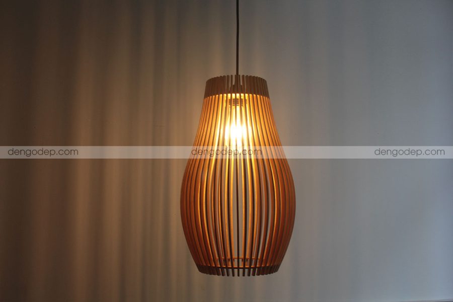 Đèn thả trần hình quả bầu dài làm bằng gỗ