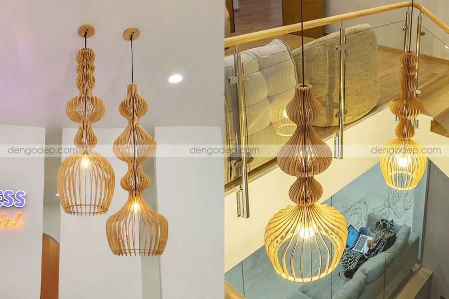 Đèn thả trần hình sóng âm làm bằng gỗ