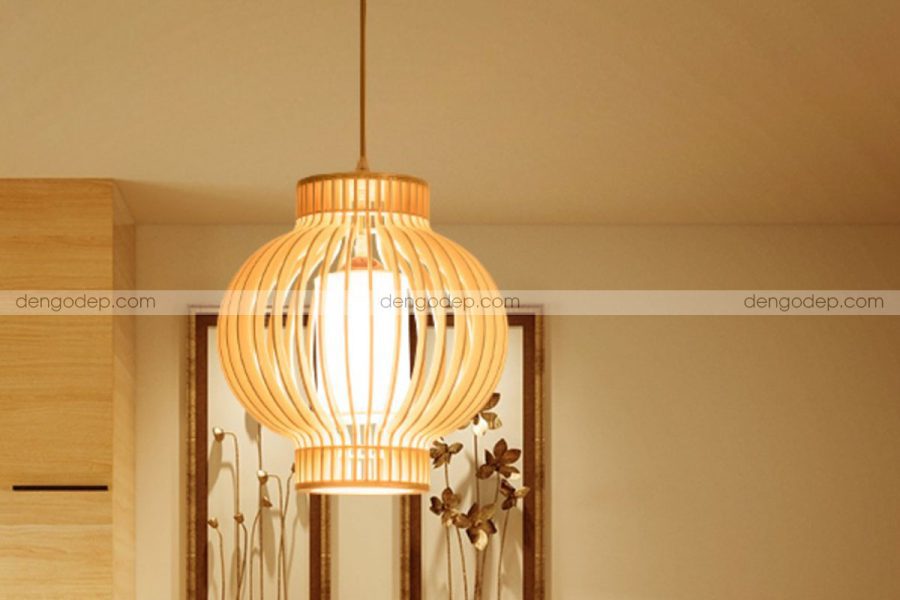 Đèn thả trần hình trụ cầu làm bằng gỗ