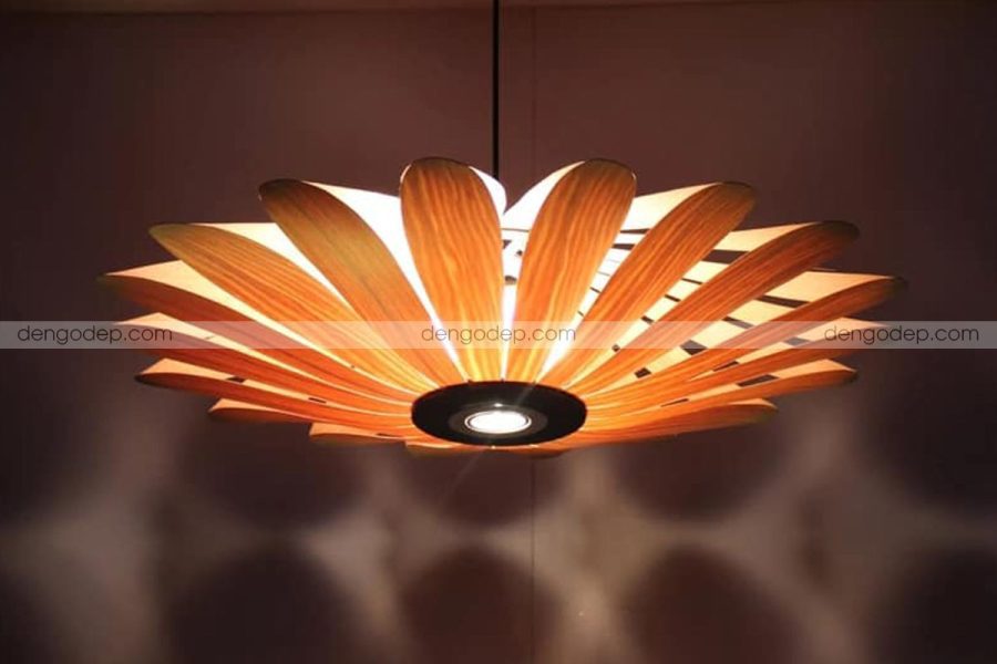Đèn thả trần hoa cánh bướm gỗ veneer sồi