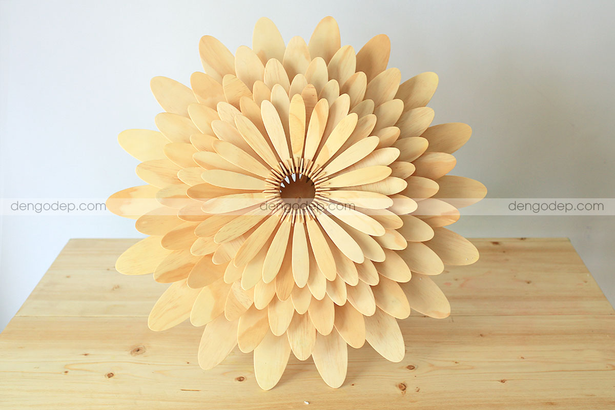 Đèn thả trần hoa cúc làm bằng gỗ chất lượng cao có hiệu ứng chiếu sáng độc đáo - Hình 2