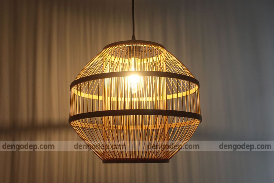Đèn tre thả trần hình bát giác đan nan cứng