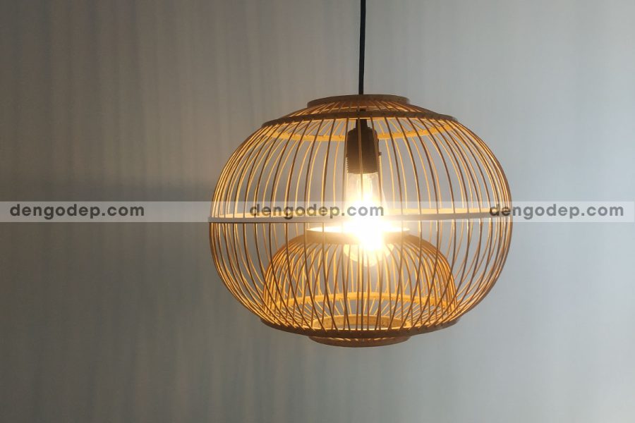 Đèn tre thả trần hình cầu lõi trong đan nan cứng