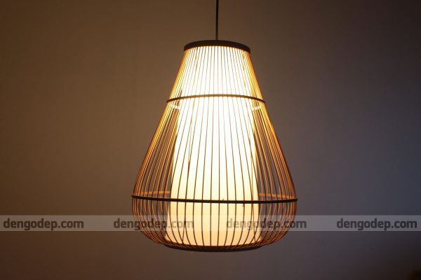 Đèn tre thả trần dáng mũ nấm hai tầng nan mềm
