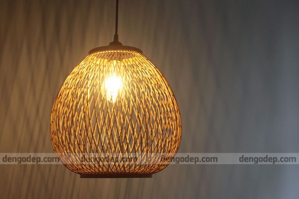 Đèn tre thả trần hình quả lê đan chéo nan tròn