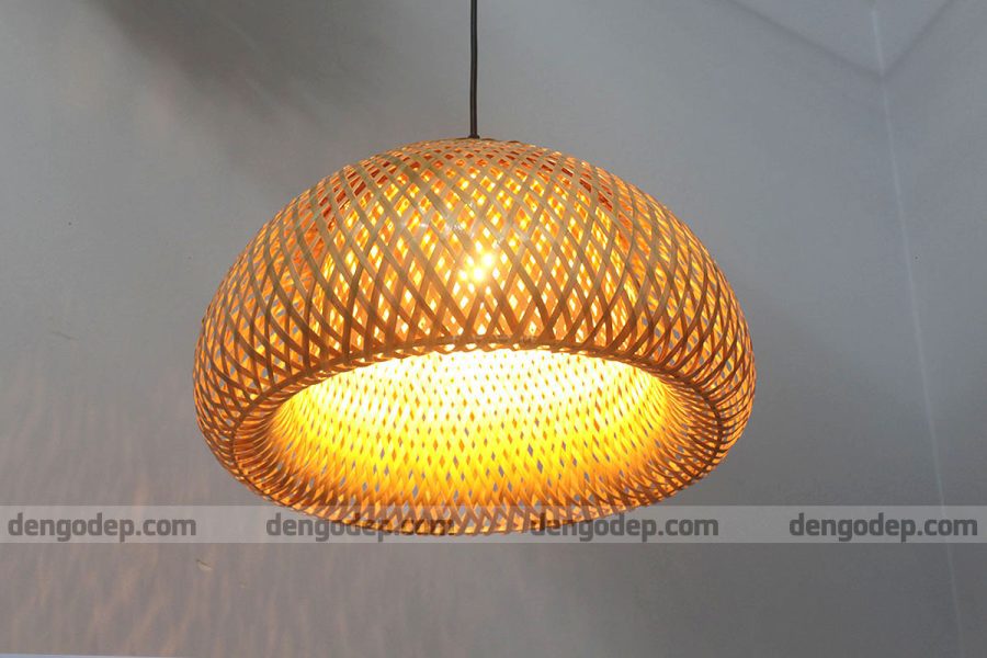 Đèn tre thả trần kiểu mũ nấm nan mềm hai lớp