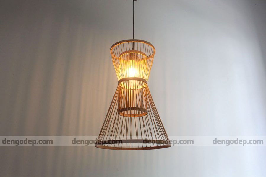 Đèn tre thả trần kiểu nơ cài áo đan nan cứng