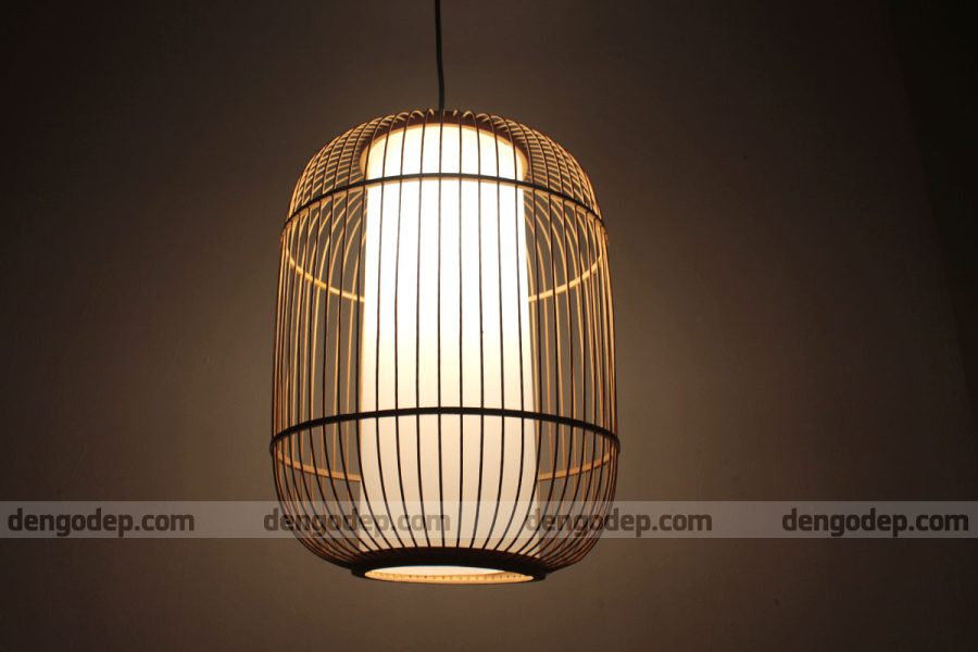 Đèn tre thả trần nan cứng đan dọc kiểu cổ điển