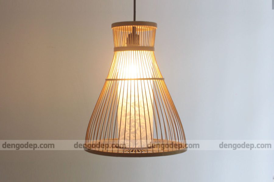 Đèn tre thả trần nan cứng hình lọ hoa