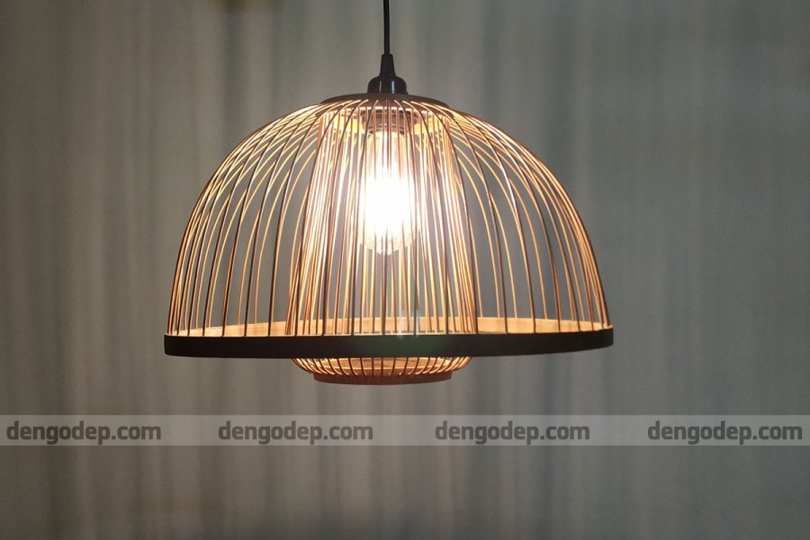 Đèn tre thả trần dáng hoa linh lan đan nan cứng