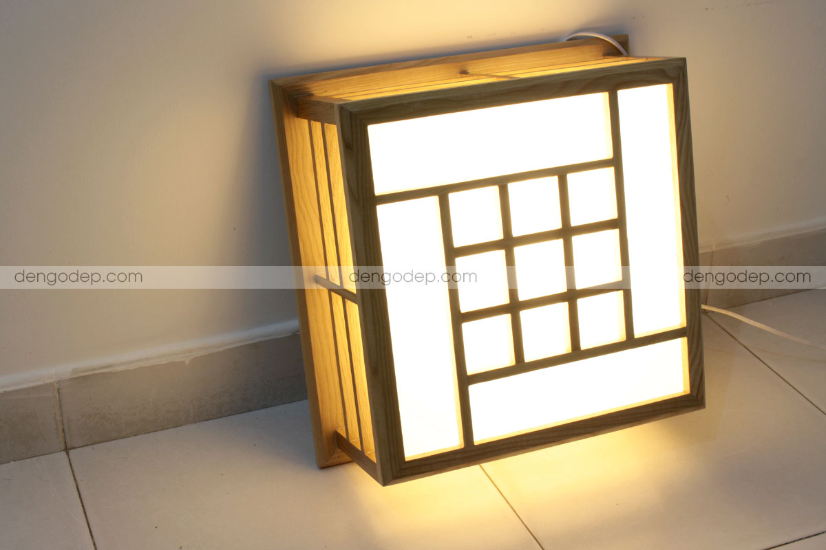 Đèn ốp trần hình vuông làm bằng gỗ sồi tự nhiên chất lượng cao với kiểu dáng sang trọng - Hình 2