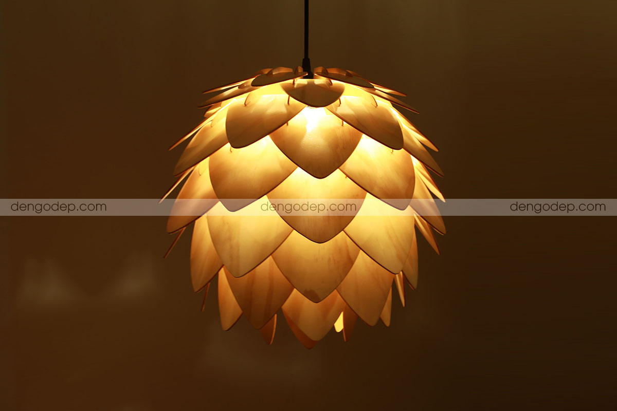 Đèn thả trần bông atiso cánh tim làm bằng gỗ chất lượng cao với hiệu ứng nghệ thuật - Hình 6