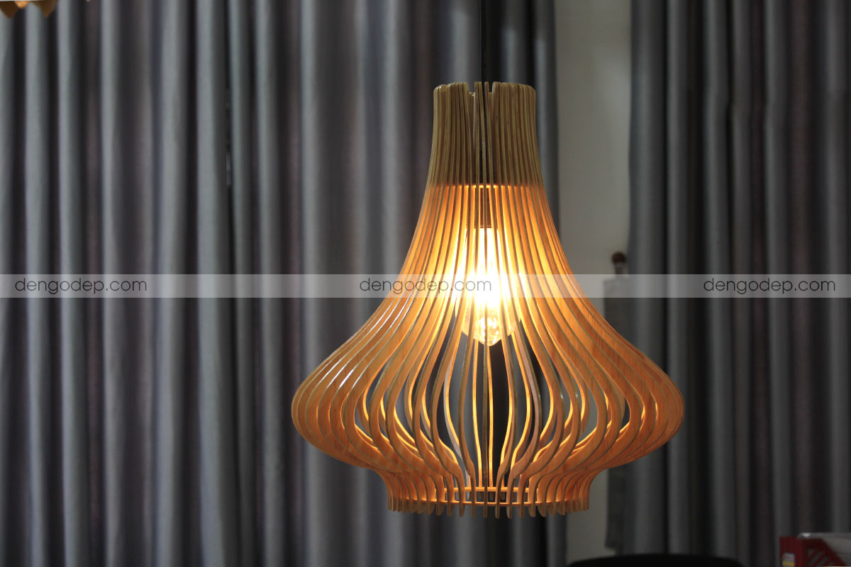 Đèn thả trần dáng củ tỏi làm bằng gỗ chất lượng cao có hiệu ứng đẹp - Hình 1