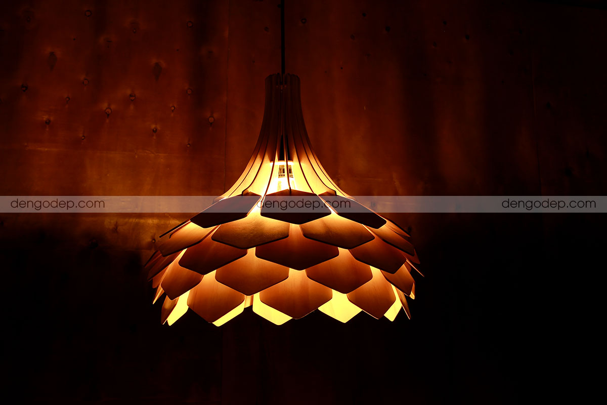 Đèn thả trần dáng hoa loa kèn gỗ mẫu 2 có hiệu ứng chiếu sáng đẹp - Hình 3