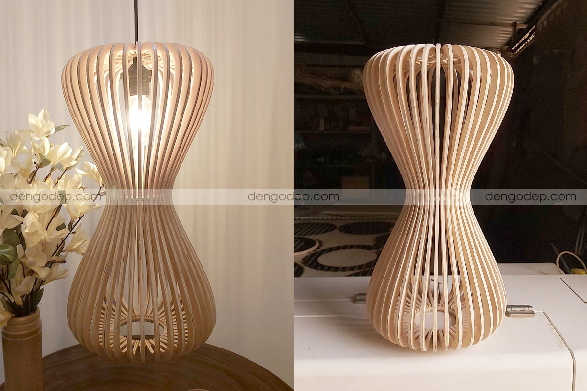 Đèn thả trần dáng đồng hồ cát làm bằng gỗ chất lượng cao với hiệu ứng chiếu sáng đẹp - Hình 1