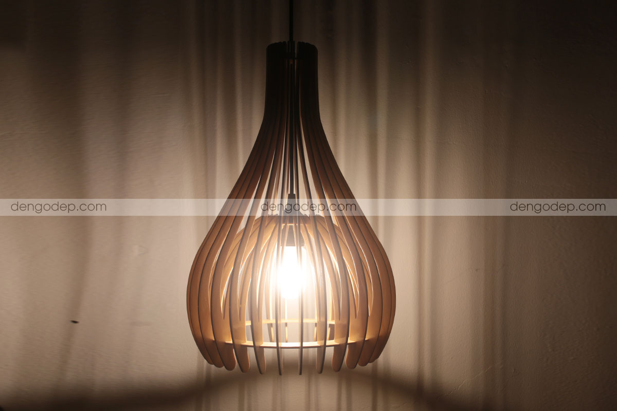 Đèn thả trần hình nơm cá làm bằng gỗ mẫu 1 chất lượng cao với hiệu ứng chiếu sáng đẹp - Hình 3