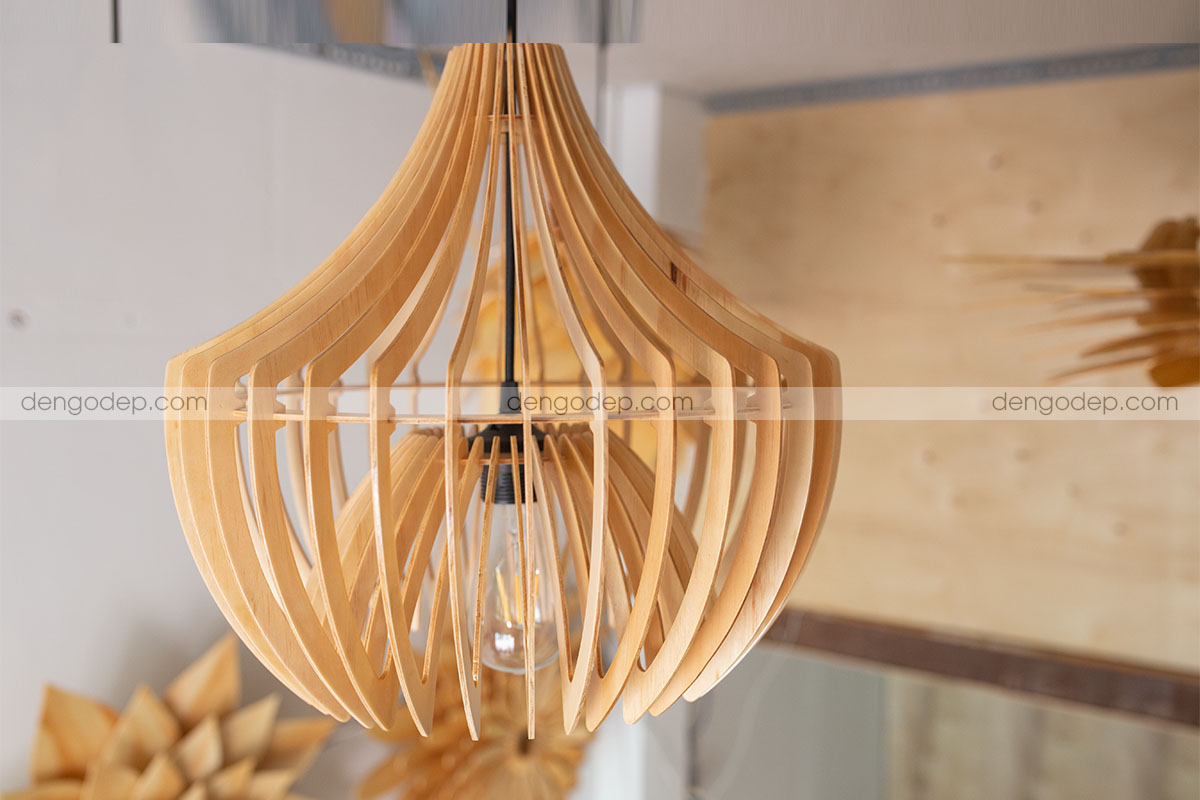 Đèn thả trần hình nơm cá làm bằng gỗ mẫu 2 chất lượng cao với hiệu ứng ánh sáng đẹp - Hình 1
