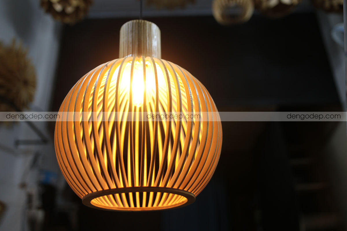 Đèn thả trần dáng bầu tròn cổ ngắn làm bằng gỗ chất lượng cao với hiệu ứng chiếu sáng đẹp - Hình 3