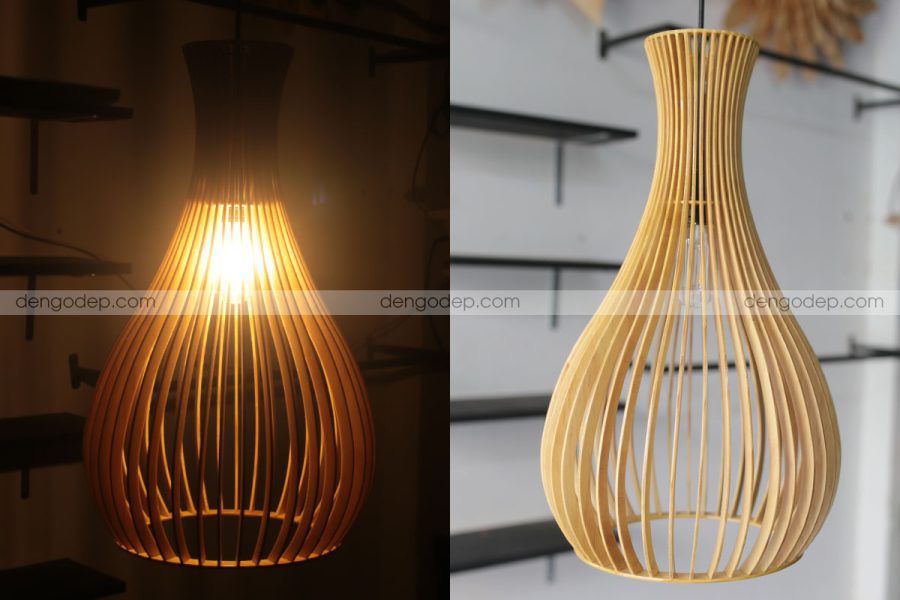 Đèn thả trần dáng lục bình làm bằng gỗ