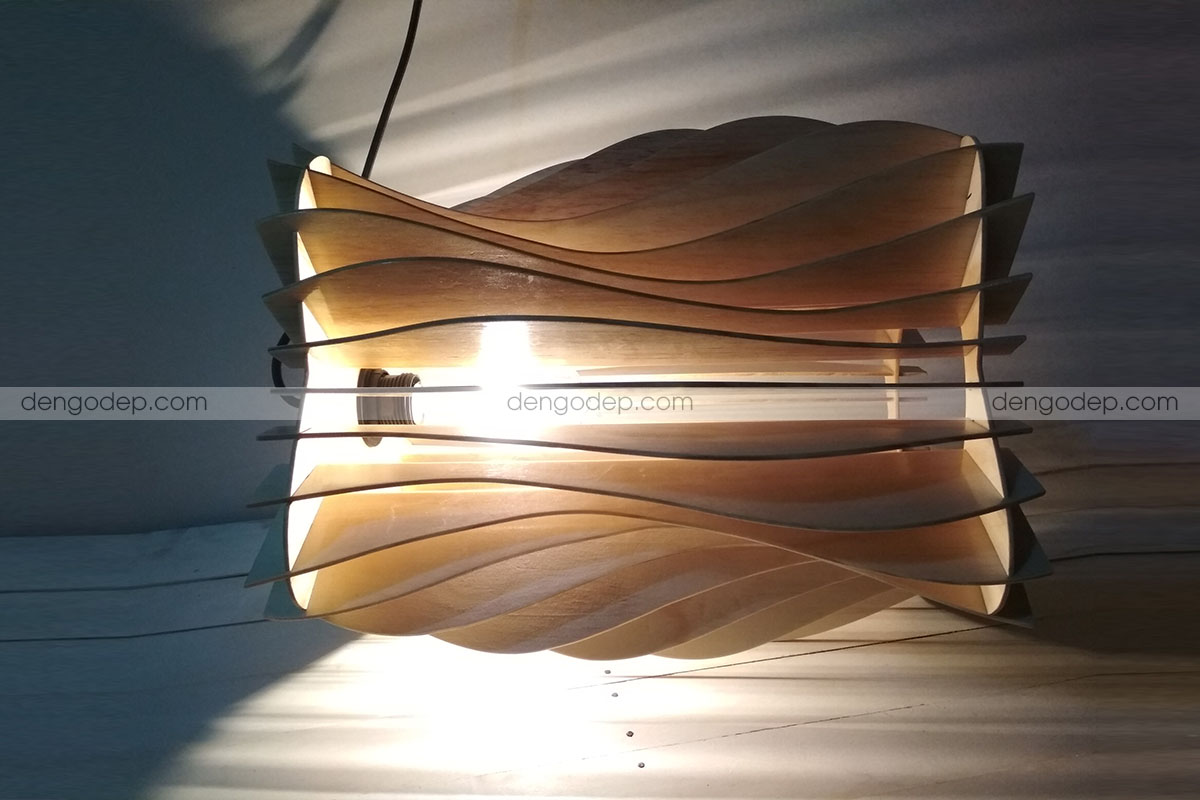 Đèn thả trần dáng trụ sóng làm bằng gỗ chất lượng cao có hiệu ứng chiếu sáng nghệ thuật - Hình 4