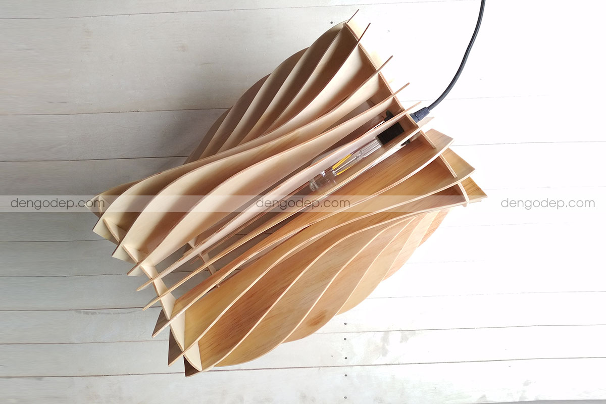 Đèn thả trần dáng trụ sóng làm bằng gỗ chất lượng cao có hiệu ứng chiếu sáng nghệ thuật - Hình 2