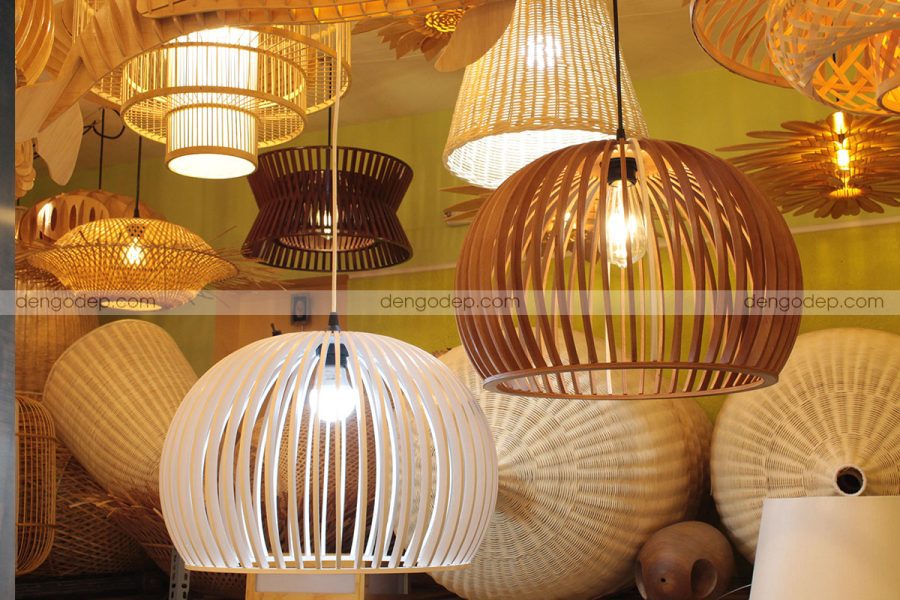 Đèn thả trần hình bán cầu trắng làm bằng gỗ