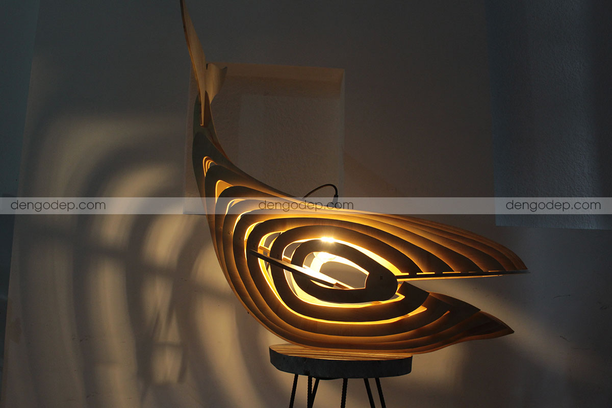 Đèn thả trần hình cá voi làm bằng gỗ chất lượng cao với hiệu ứng chiếu sáng nghệ thuật - Hình 5