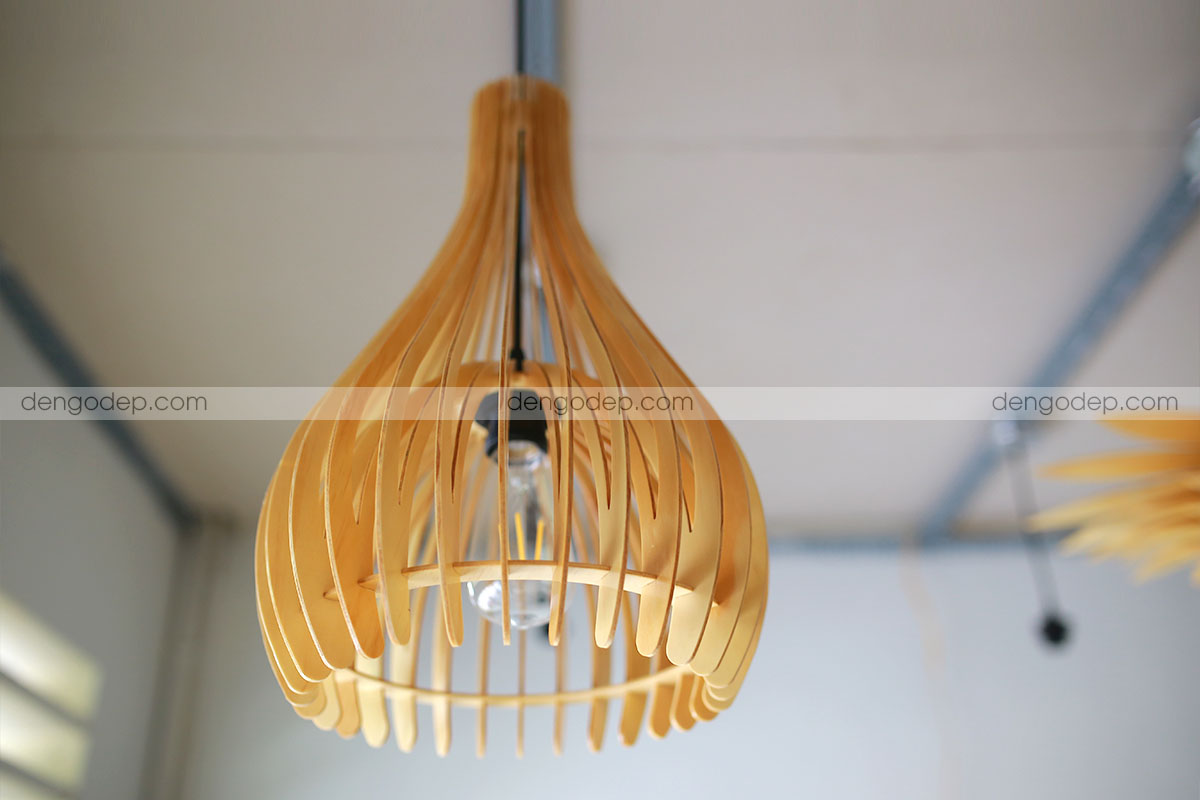 Đèn thả trần hình nơm cá làm bằng gỗ mẫu 1 chất lượng cao với hiệu ứng chiếu sáng đẹp - Hình 2