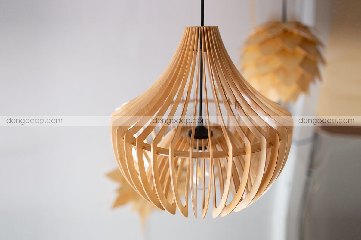Đèn thả trần hình nơm cá làm bằng gỗ mẫu 2 chất lượng cao với hiệu ứng ánh sáng đẹp - Hình 2