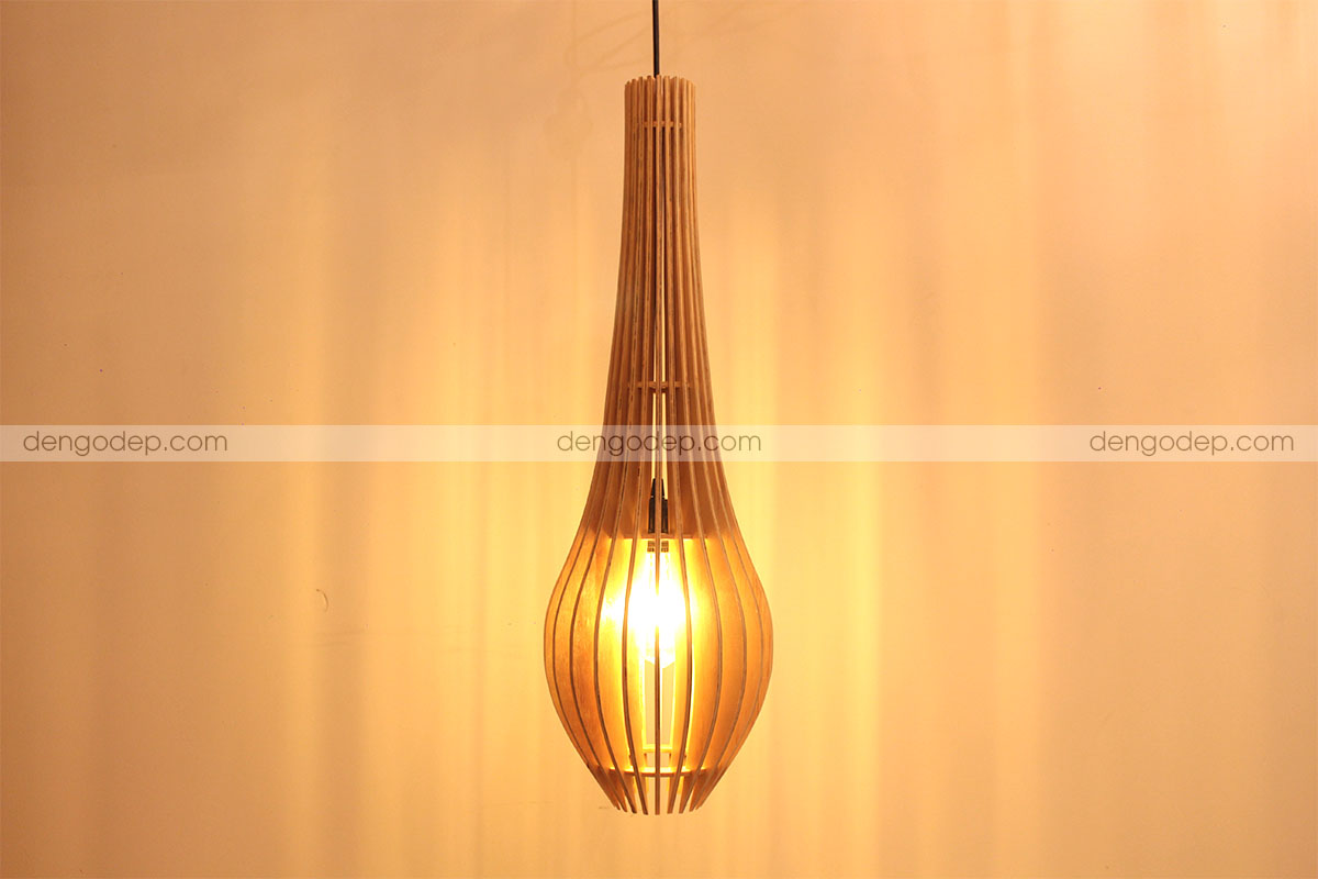 Đèn thả trần hình quả mướp làm bằng gỗ chất lượng cao với hiệu ứng chiếu sáng đẹp - Hình 1