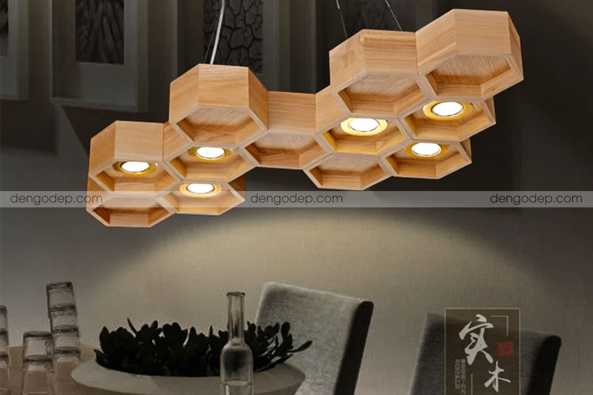 Đèn thả trần tổ ong 12 ô lục giác gỗ sồi chất lượng cao với kiểu dáng sang trọng mới lạ - Hình 1