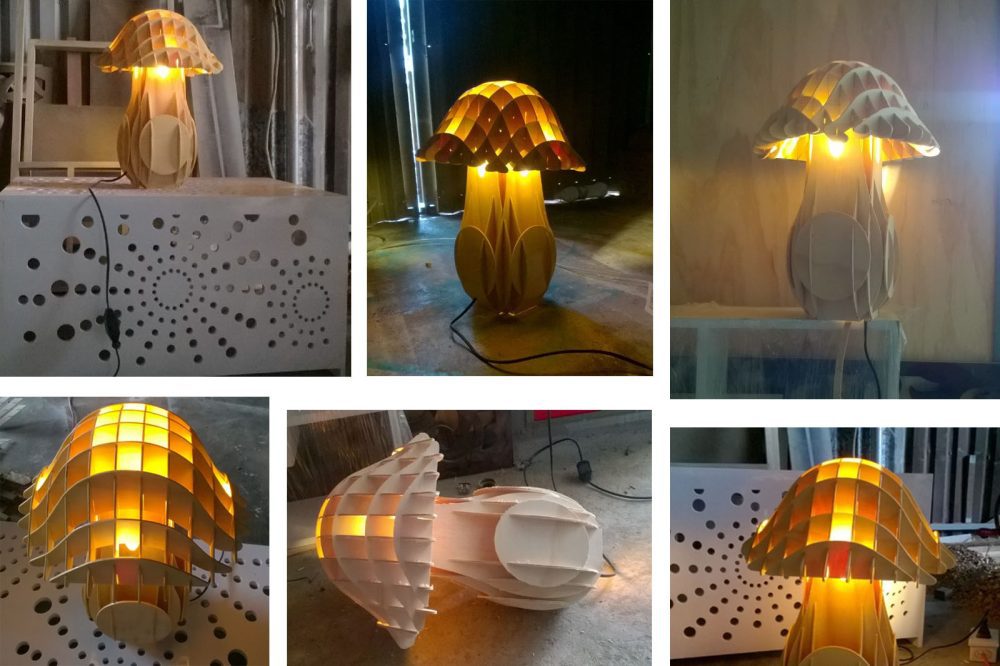 Đèn gỗ để bàn mũ nấm chụp từ nhiều hướng khác nhau