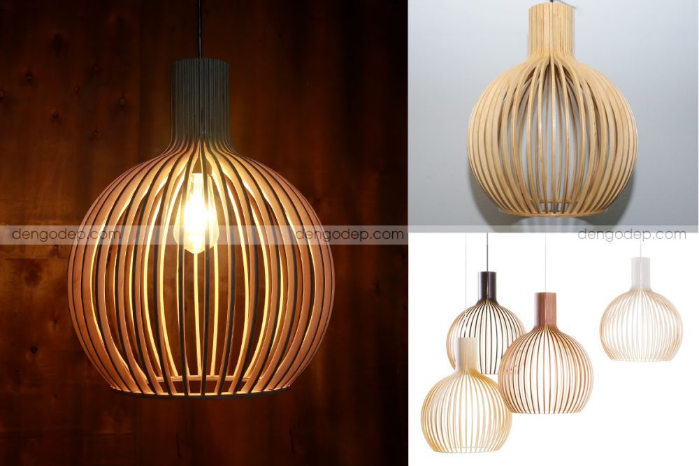 Đèn gỗ thả trần bầu tròn