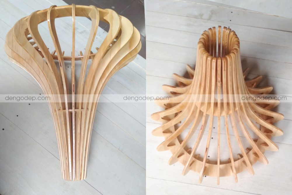 Đèn gỗ thả trần bình hoa chụp hướng từ trên xuống