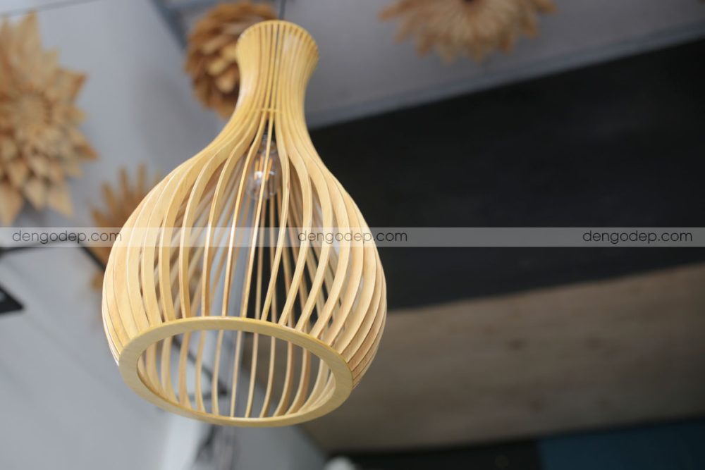 Đèn gỗ thả trần bình bông nhỏ chụp hướng từ dưới lên