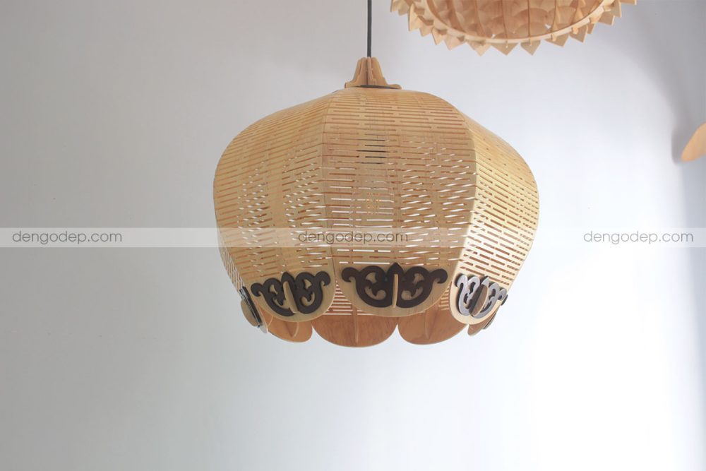 Đèn gỗ thả trần quả bí đỏ chụp hướng từ dưới lên