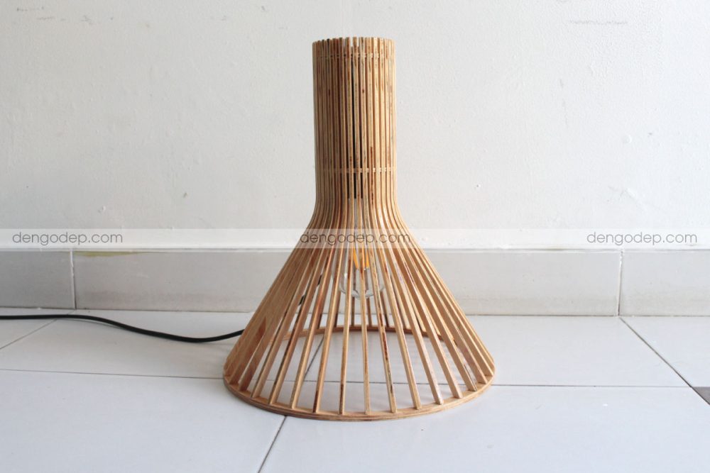 Đèn gỗ thả trần vòi sen nhỏ chụp hướng úp