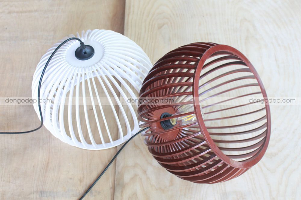 Đèn gỗ thả trần bán cầu sơn màu theo yêu cầu