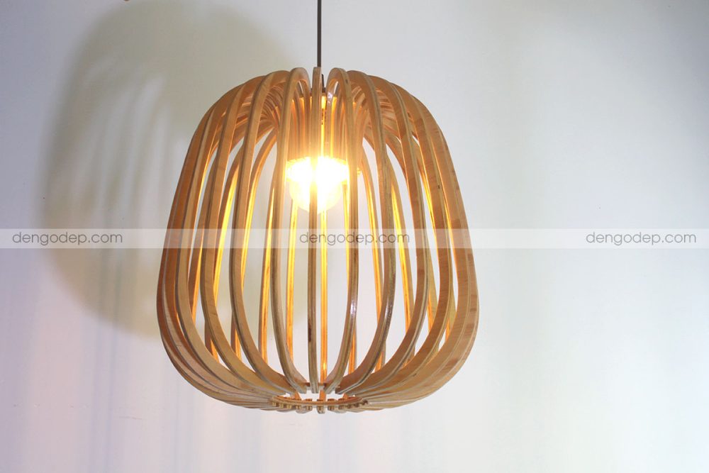 Đèn gỗ thả trần quả lê không lõi chụp hướng dưới lên