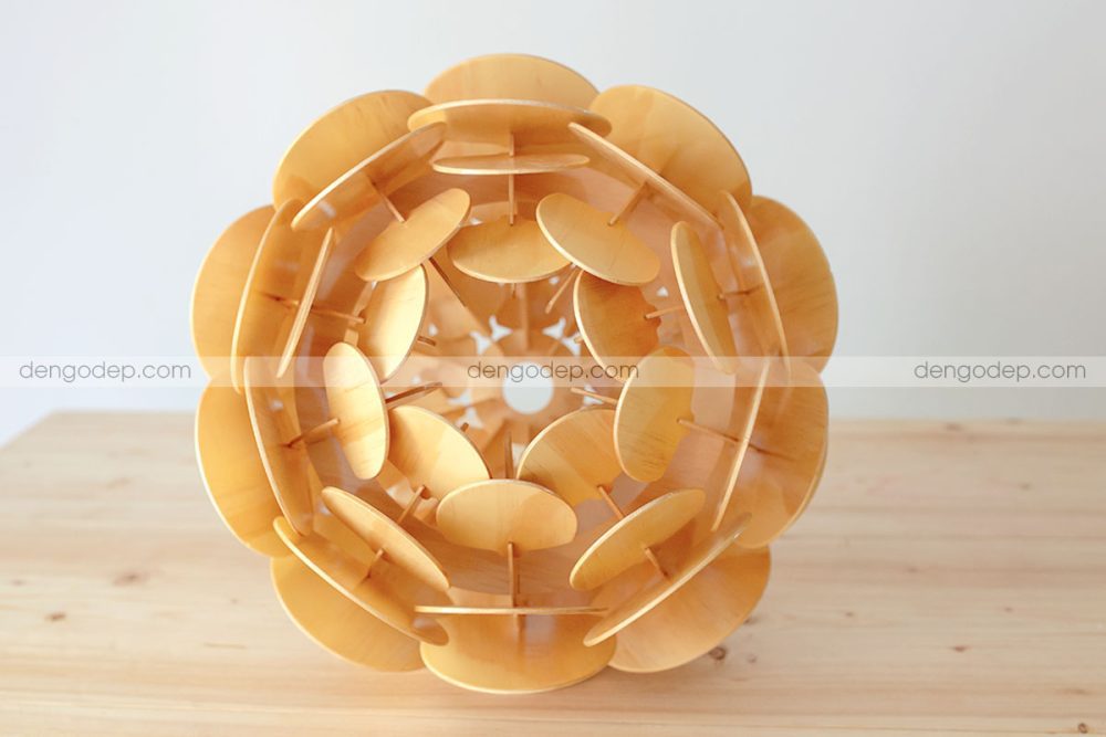 Đèn gỗ thả trần hoa atiso cánh tròn chụp hướng mặt đáy