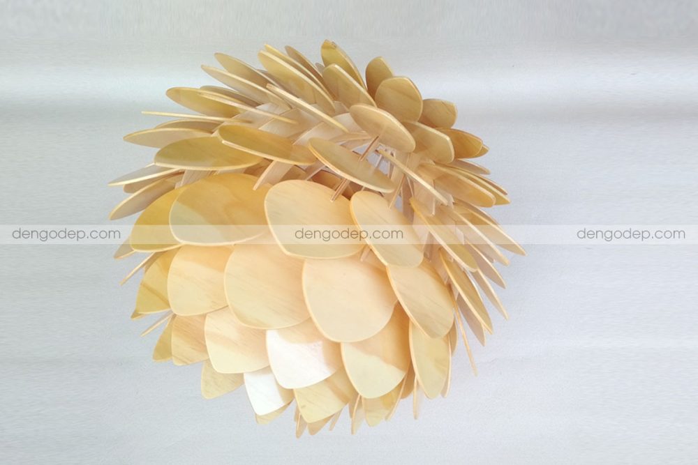 Đèn gỗ thả trần hoa cúc đại đóa