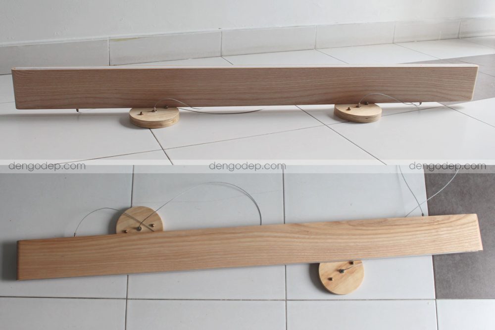 Đèn gỗ thả trần thanh mỏng chụp theo hướng ngang