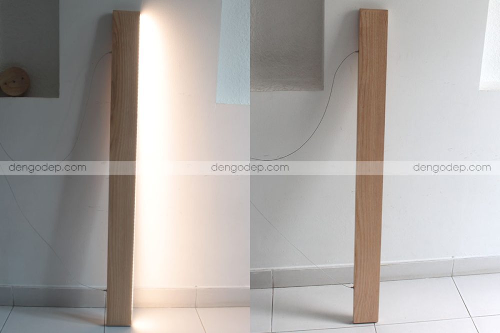Đèn gỗ thả trần thanh mỏng chụp theo hướng đứng